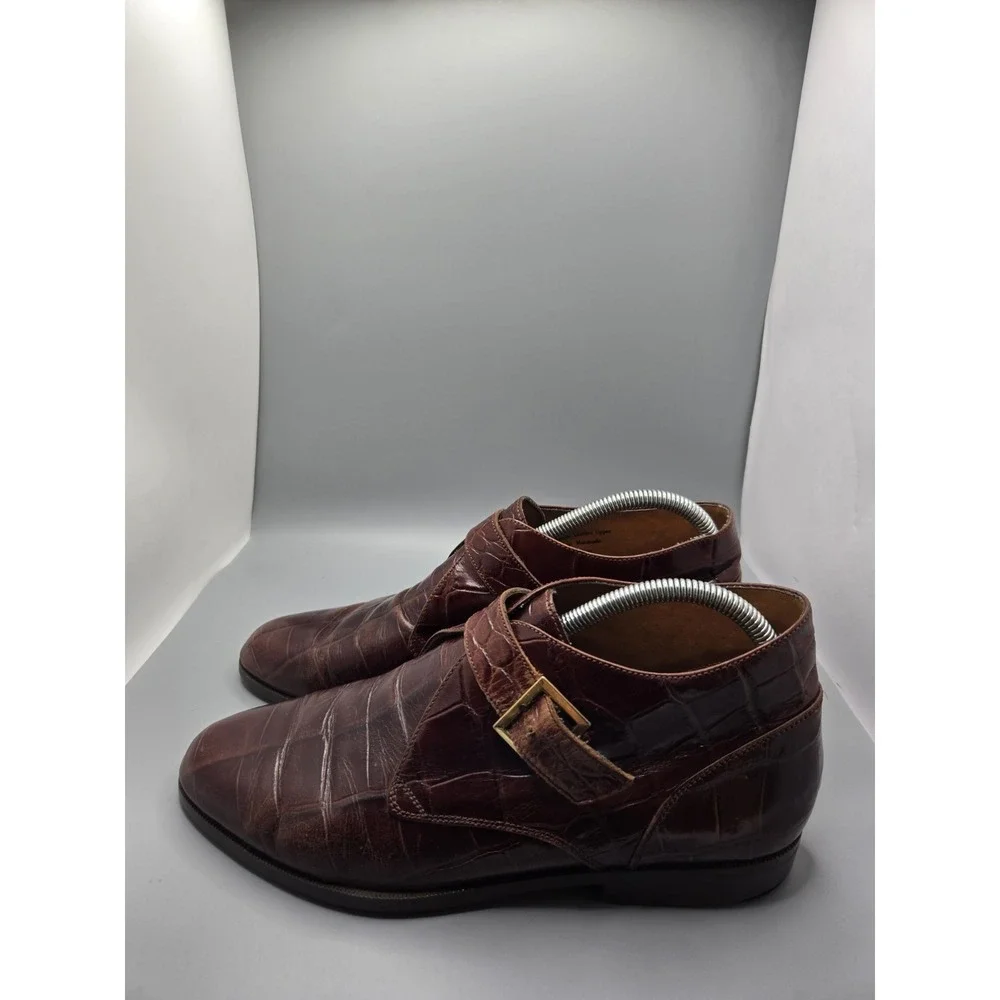 Stacy Adams Men's Brown Croc Embossed Leather Monk Strap Chukka Boots Size 8M